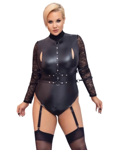 Cottelli Bondage Plus Size body s čipkovanými rukávmi