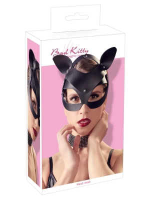 BDSM mačacia maska z koženky s kamienkami  Bad Kitty