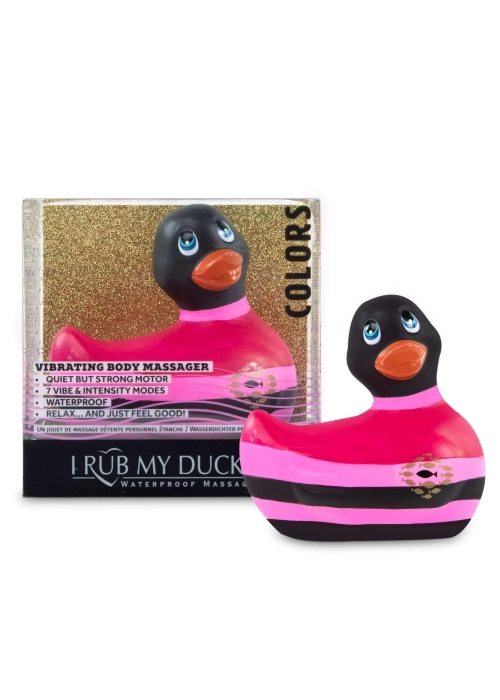 My Duckie Colors 2.0 vodotesný vibrátor na klitoris prúžkovaná kačička čierno-ružová